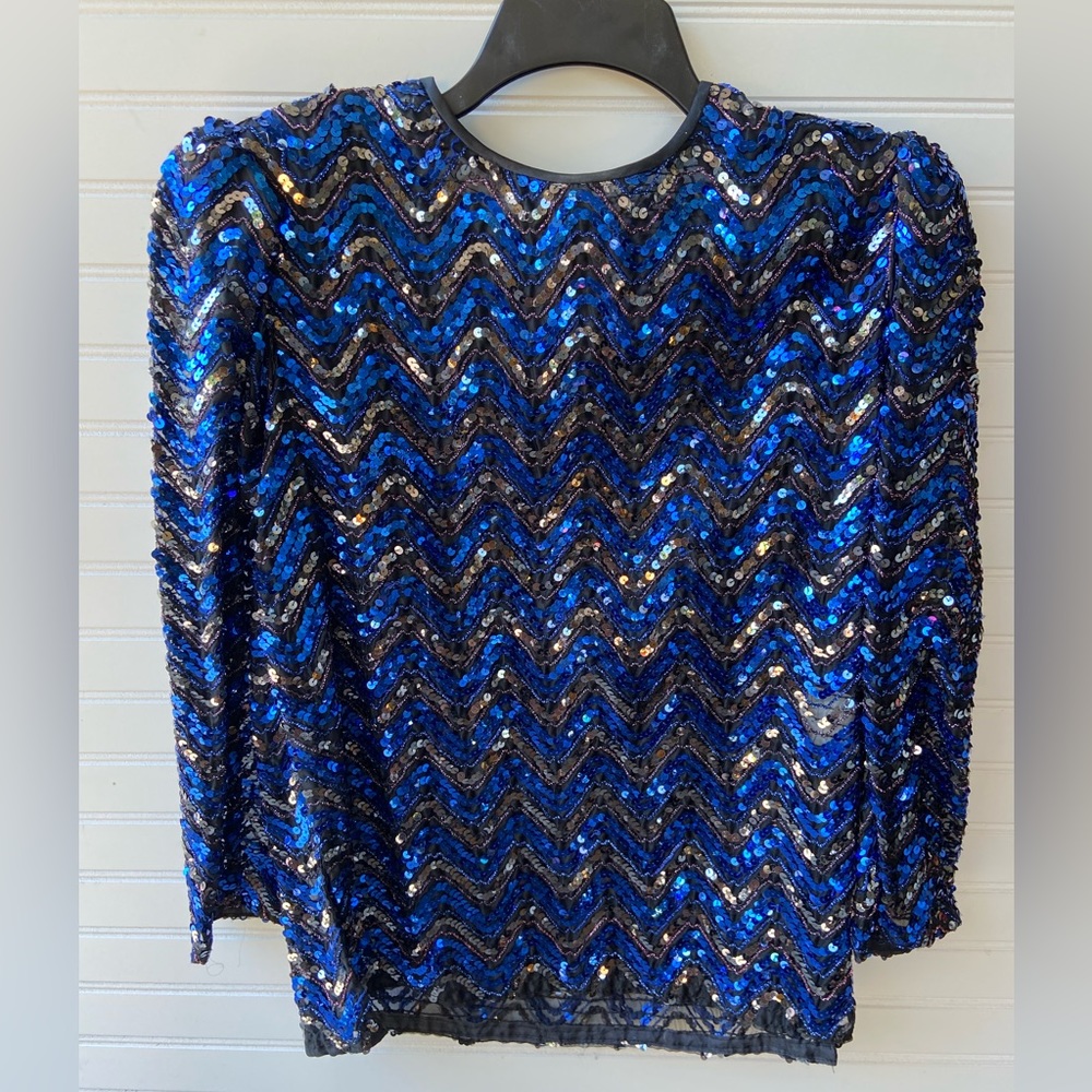 Vintage Three Flags Sheer Sequined Striped Blouse